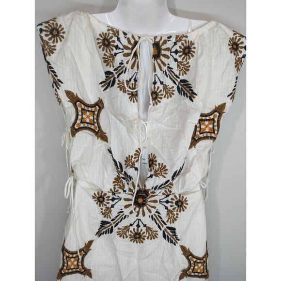 Free People Sardinia Mini White & Tan Cut Out Cotton Party Dress Size 6 NWT - Picture 9 of 15